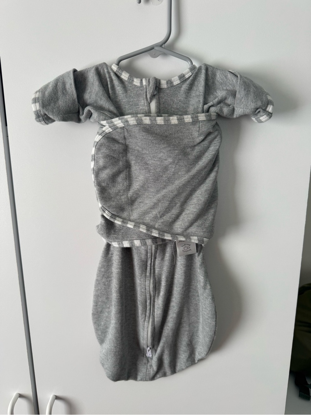 Swaddle Designs Gray One-Piece Sleeper with Striped Trim